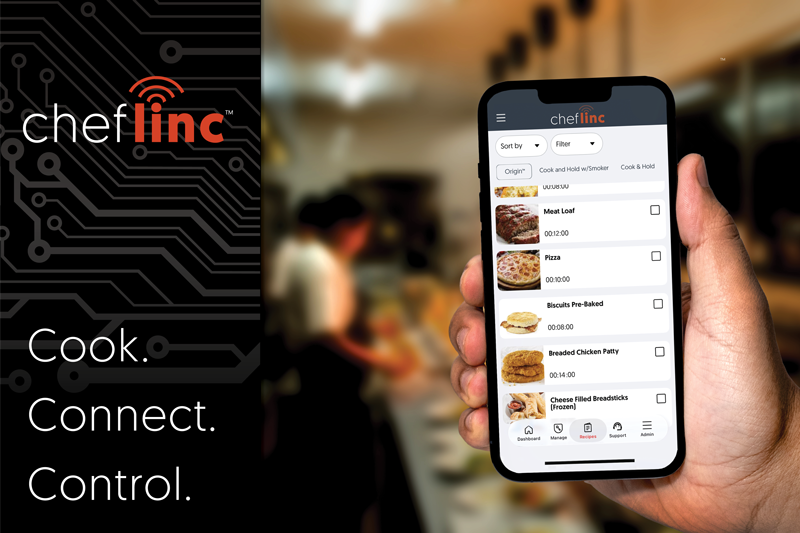 Hand holding a phone with ChefLinc interface